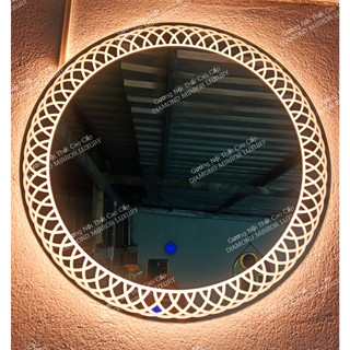 Gương đèn LED cảm ứng treo tường, Gương trang điểm tròn Hoa Văn decor,có nút cảm ứng on off, dễ treo Diamond Mirror 38