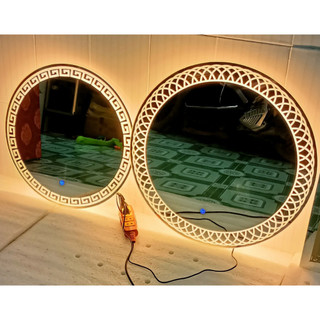 Gương đèn LED cảm ứng treo tường, Gương trang điểm tròn Hoa Văn decor,có nút cảm ứng on off, dễ treo Diamond Mirror 38