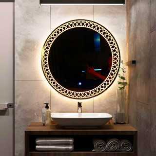 Gương đèn LED cảm ứng treo tường, Gương trang điểm tròn Hoa Văn decor,có nút cảm ứng on off, dễ treo Diamond Mirror 38