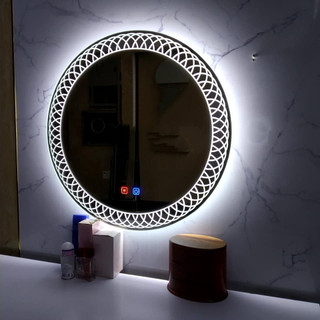 Gương đèn LED cảm ứng treo tường, Gương trang điểm tròn Hoa Văn decor,có nút cảm ứng on off, dễ treo Diamond Mirror 38