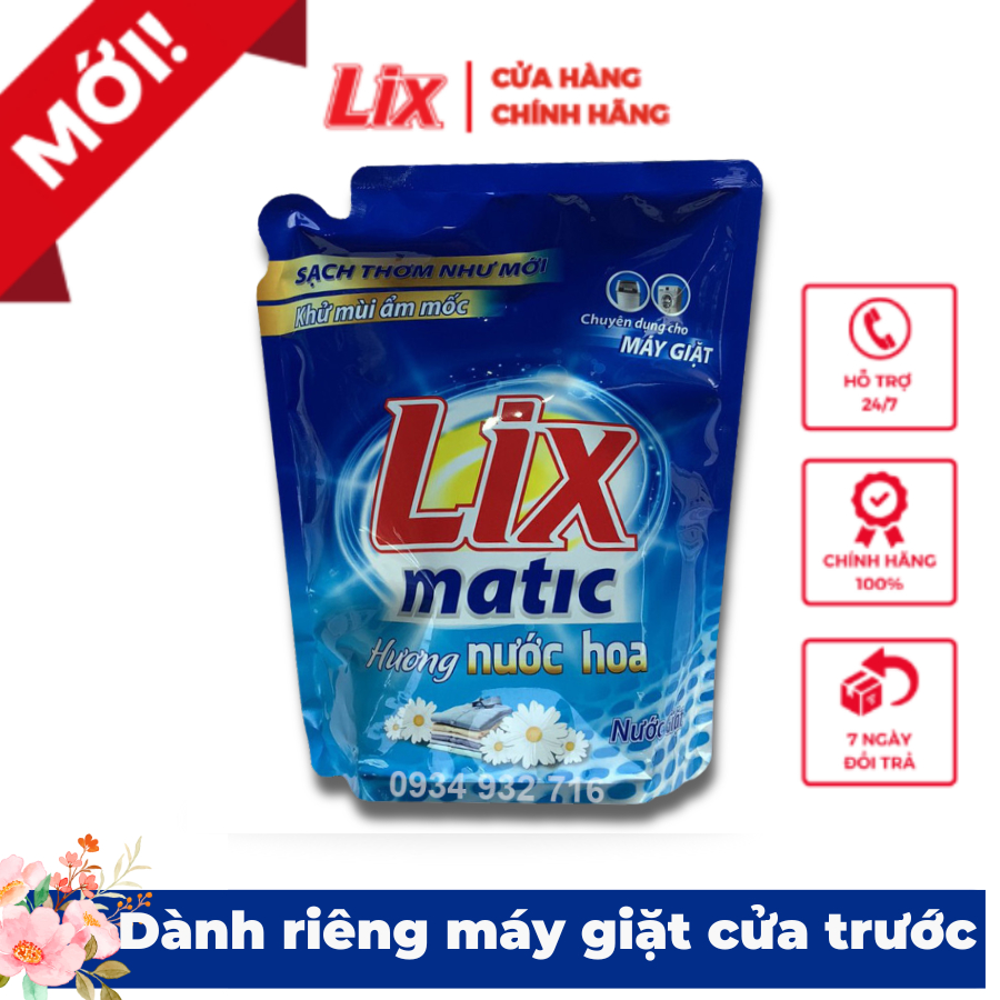 Nước giặt Lix Matic hương nước hoa túi 2,6kg giặt tẩy vết bẩn cứng đầu, máy giặt cửa trước NGM26 - Lixco Việt Nam