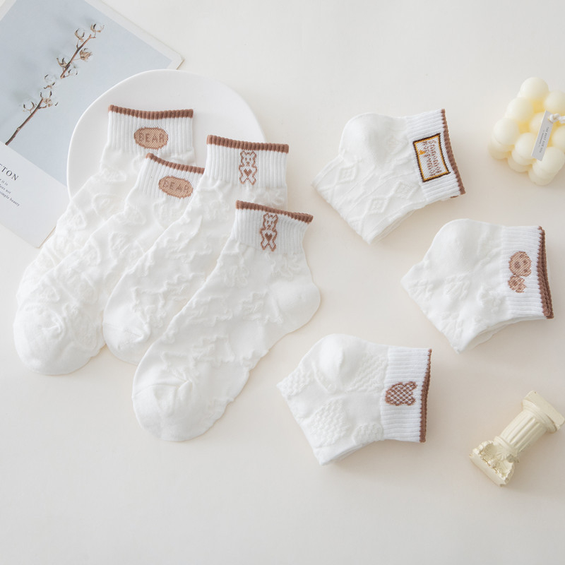 Set 5 đôi tất cổ ngắn nữ, vớ nữ hoạt tiết thỏ gấu chất vải cotton co giãn bốn chiều thoáng khí