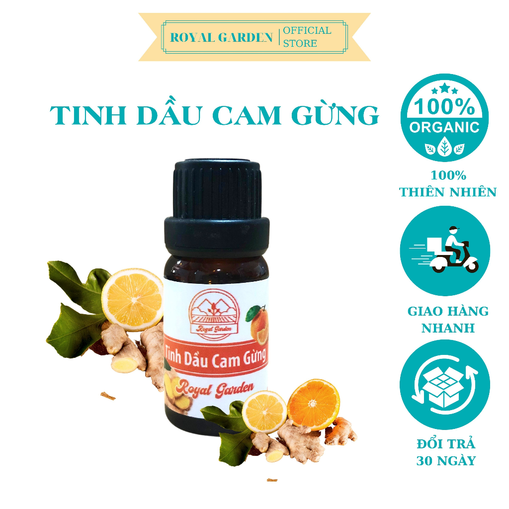 Tinh Dầu Cam Gừng Nguyên Chất Royal 50ml Giảm Stress Khử Mùi Chống Say Xe Hàng Chính Hãng