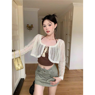 Áo yếm croptop kèm áo khoác cadigan len lưới, Set hai món mua một được hai 1352