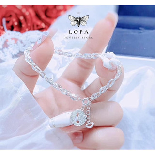 [Hộp Xinh]Lắc tay Bạc LoPa SK168,dáng xích phay mix chữ cái đính đá lấp lánh cho nữ,Bạc LoPa