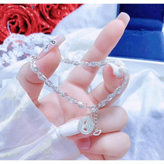 [Hộp Xinh]Lắc tay Bạc LoPa SK168,dáng xích phay mix chữ cái đính đá lấp lánh cho nữ,Bạc LoPa