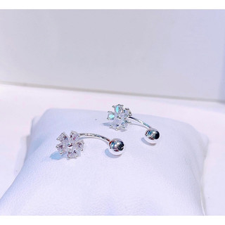 Khuyên tai bạc ta LoPa Sk236 dáng chốt ren bi bốn lá nhỏ xinh,Bạc Lopa