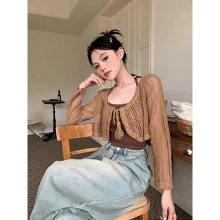 Áo yếm croptop kèm áo khoác cadigan len lưới, Set hai món mua một được hai 1352