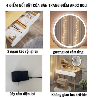 Bàn trang điểm đèn LED DQ HOME có 2 ngăn tủ tiện ích kích thước 120x80x40