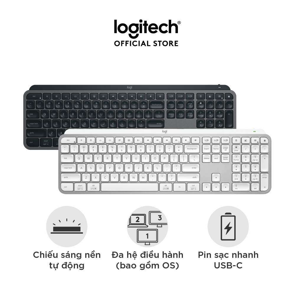 Bàn phím không dây Logitech MX Keys S – Low Profile yên tĩnh, Đèn nền, Bluetooth, Sạc USB-C