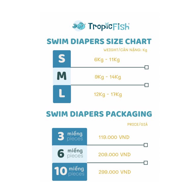 Tã Bỉm Quần Bơi Tropic Fish Cho Bé Có 3 Size S M L (10 Miếng)