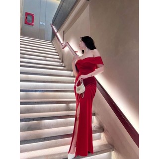 Đầm dạ hội bẹt vai cao cấp ko kèm tag cài áo-TKO TẶNG KÈM HOA TAI THỜI TRANG