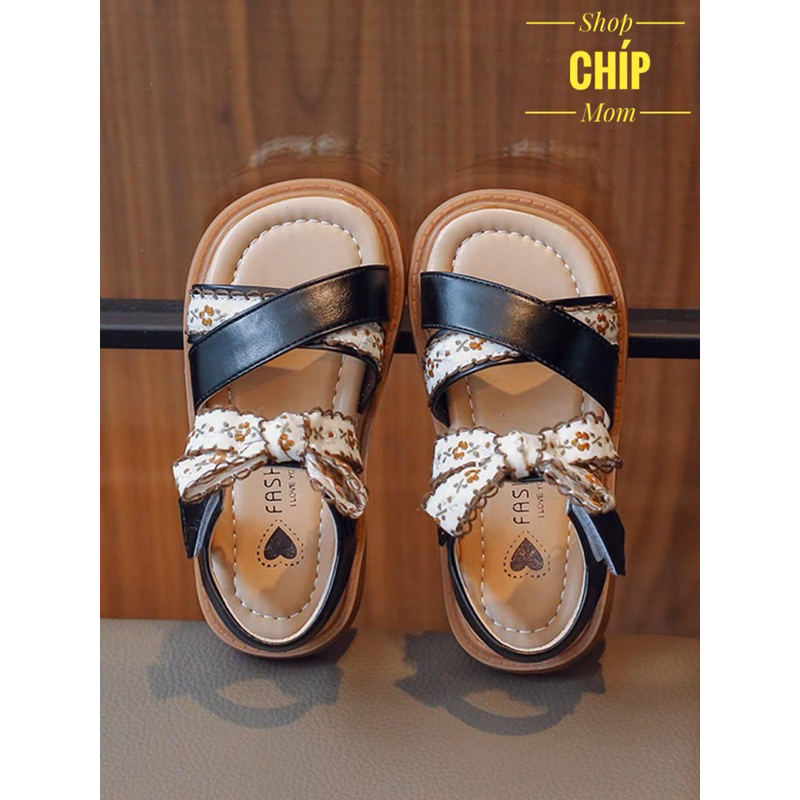 sandal bé gái dép quai hậu cho bé quai chéo nơ xinh xắn êm chân QCCC full hộp trắng  cho bé từ 1 tuổi W9001 ( ảnh thật )