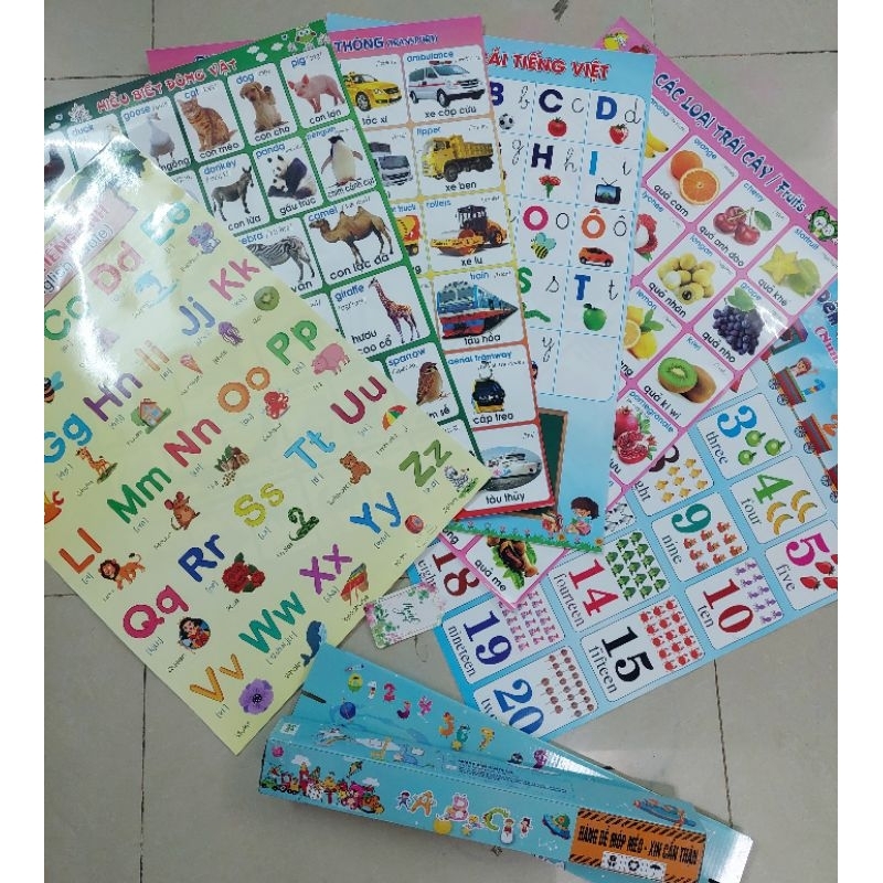 [Combo 6 tờ] Decal Nhựa Dán Tường Cho Bé (Chữ TV, chữ TA, số, con vật ...