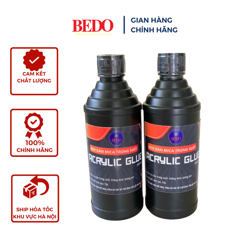 Keo Dán Mica Trong BEDO 500ml Keo Dán Mica Đa Năng Siêu Dính Không Khói Dán Chữ Nổi Hộp Đèn