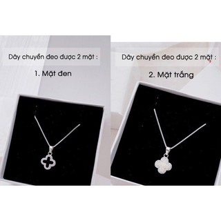 Dây chuyền bạc LoPa sk56 dáng dây trơn mặt bốn lá đen bên trắng bên đen nhẹ nhàng tinh tế.Bạc Lopa