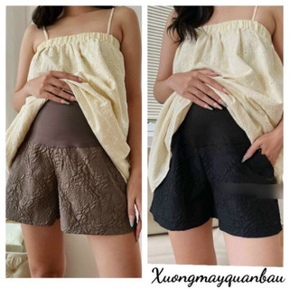 Quần sooc hoa 3D dập nổi, chất xốp mát có chun chỉnh bụng