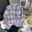 Áo len nữ cardigan len dệt kim dày dáng ngắn sọc caro màu hồng thời trang hàng Quảng Châu cao cấp fizano