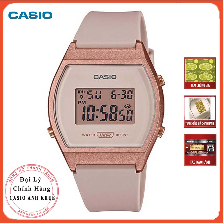 Đồng hồ Casio Nữ dây nhựa LW-204-4ADF vỏ vàng hồng dây màu nude