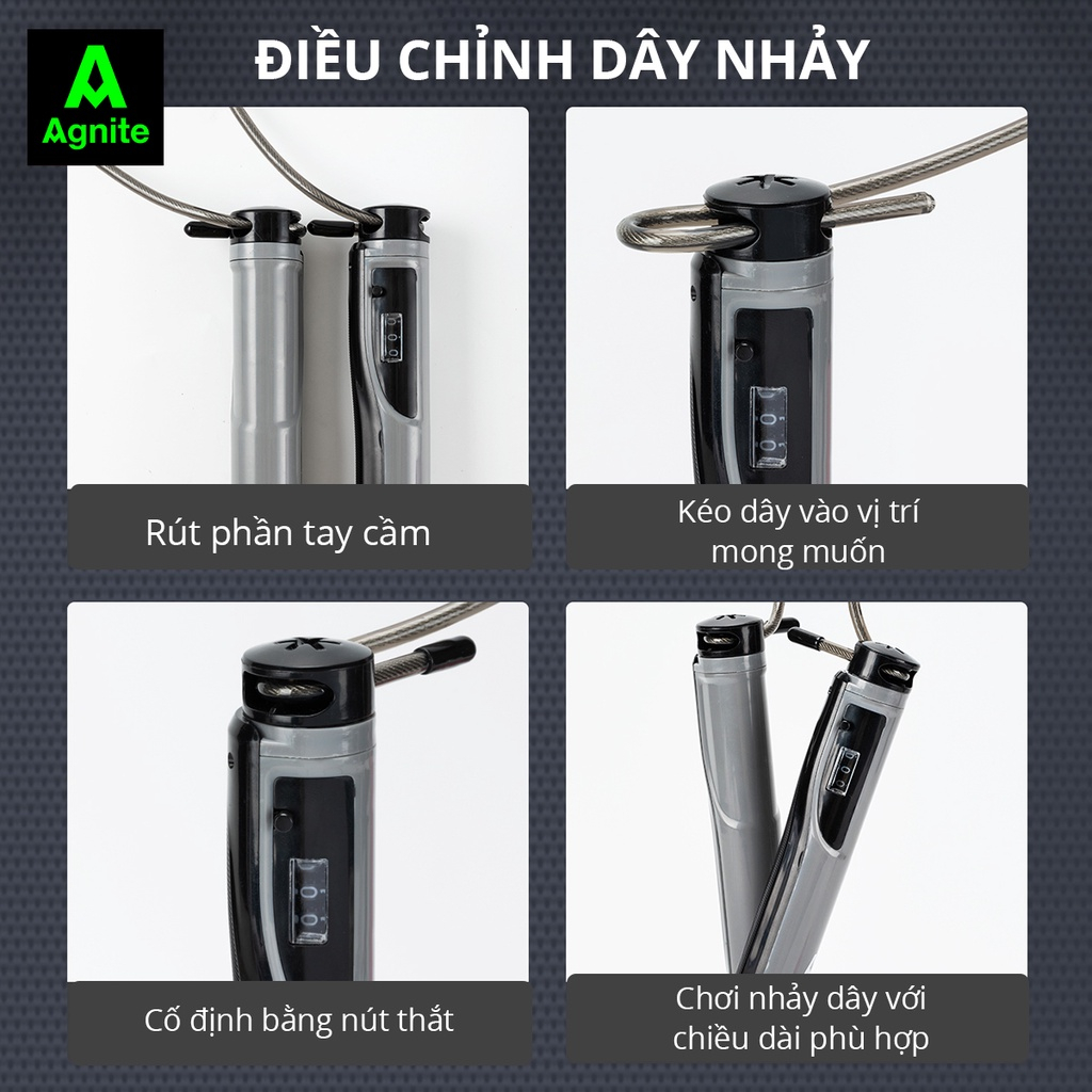 Dây nhảy thể dục AGNITE chính hãng, kèm bóng, lõi thép đếm số tự động, điều chỉnh độ dài giảm cân tại nhà cardio