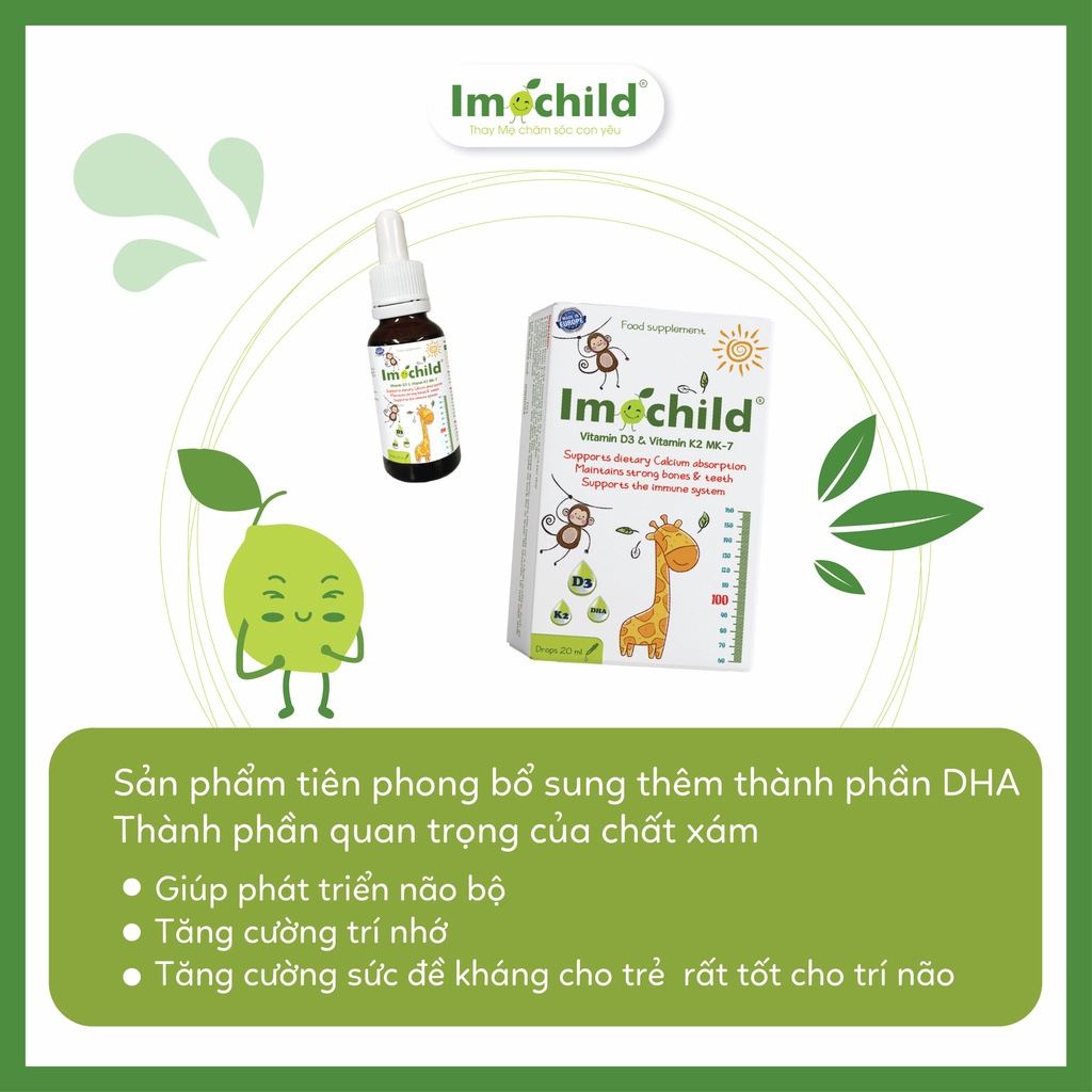 [✨QUÀ XỊN] Combo D3K2 MK7 DHA Imochild Bổ Sung Vitamin D3 K2 Cho Bé Phát Triển Chiều Cao Trí Não