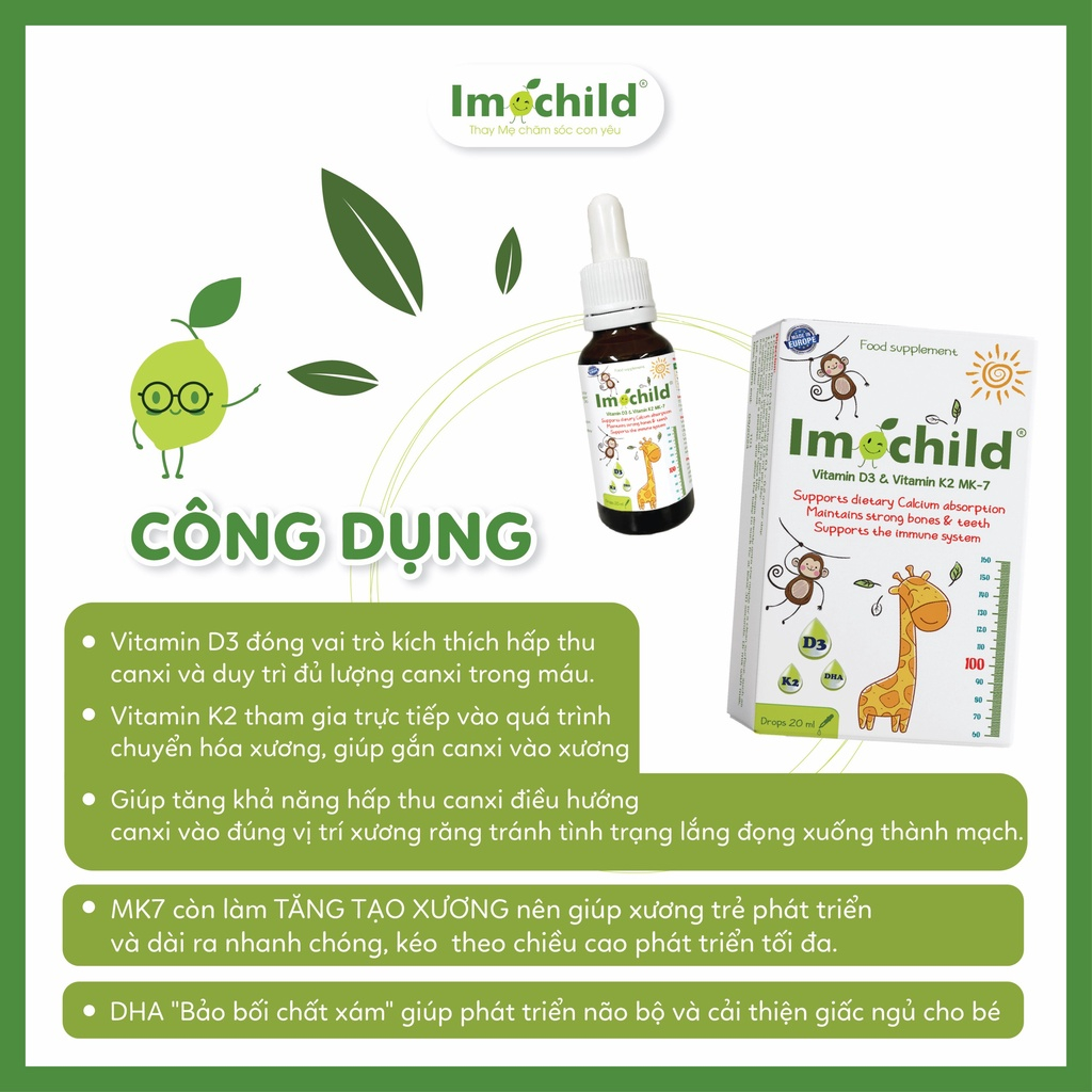 [✨QUÀ XỊN] Combo D3K2 MK7 DHA Imochild Bổ Sung Vitamin D3 K2 Cho Bé Phát Triển Chiều Cao Trí Não
