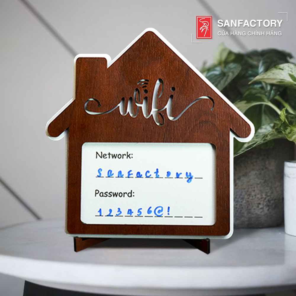 Bảng gỗ decor wifi để bàn trang trí hình ngôi nhà SAN-TW10