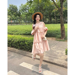 [NEW] Đầm babydoll ĐŨI GÂN rớt vai dáng xoè
