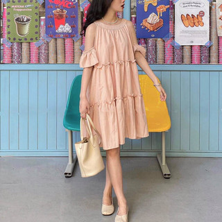 [NEW] Đầm babydoll ĐŨI GÂN rớt vai dáng xoè