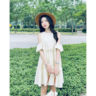 [NEW] Đầm babydoll ĐŨI GÂN rớt vai dáng xoè