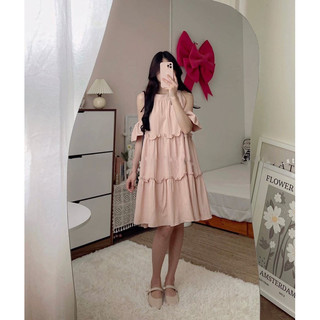[NEW] Đầm babydoll ĐŨI GÂN rớt vai dáng xoè