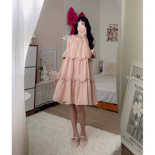[NEW] Đầm babydoll ĐŨI GÂN rớt vai dáng xoè