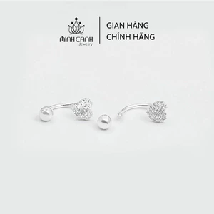 Bông Tai Bạc Tim Đá Chốt Ren Bi Cong - Minh Canh Jewelry
