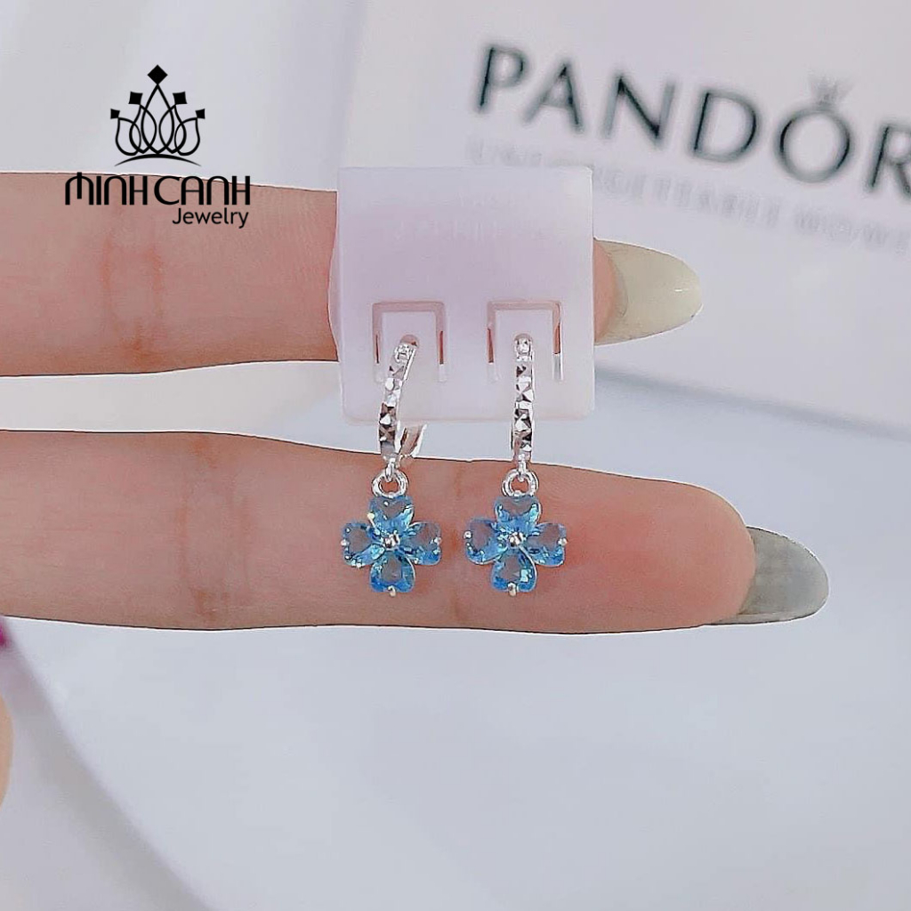 Ảnh Bông Tai Bạc Trẻ Em 4 Lá Treo Nhiều Màu - Minh Canh Jewelry 2