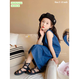 (Ảnh thật) Váy jean bé gái. Set đầm jean cotton phong cách cổ điển, sang trọng bé gái 13-45kg Sofia Candy