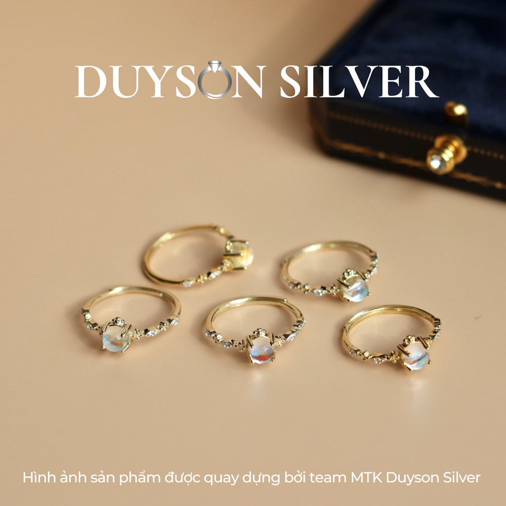 Nhẫn bạc 925 nữ đính đá Moonstone hợp phong thủy không kị mệnh, nhẫn bạc Ý mạ vàng DUYSON SILVER NFXK9