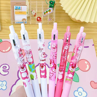 Bút Gấu Dâu Set 6 Cây Mực Bi Đen Đồ Dùng Học Tập Cute Timo VPB2