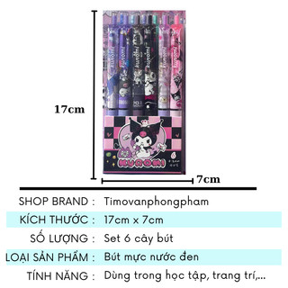 Set 6 Bút Mực Bi Đen Đồ Dùng Học Tập Cute  Kuromi Các Loại Timo VPB2
