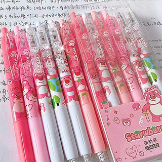 Bút Gấu Dâu Set 6 Cây Mực Bi Đen Đồ Dùng Học Tập Cute Timo VPB2