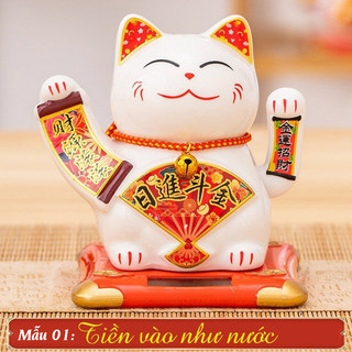 Mèo Thần Tài Vẫy Tay Năng Lượng Mặt Trời Phát Tài Phát Lộc Gốm Sứ Cao Cấp