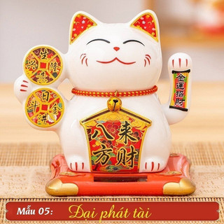 Mèo Thần Tài Vẫy Tay Năng Lượng Mặt Trời Phát Tài Phát Lộc Gốm Sứ Cao Cấp