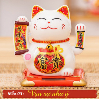 Mèo Thần Tài Vẫy Tay Năng Lượng Mặt Trời Phát Tài Phát Lộc Gốm Sứ Cao Cấp