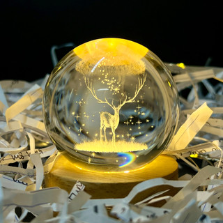 Cầu pha lê 3D + Đế gỗ đèn led