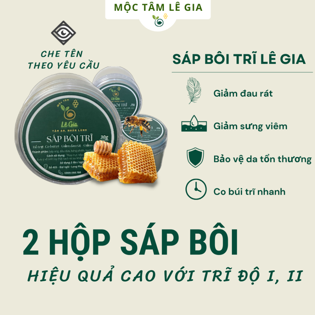 Sáp bôi trĩ Lê Gia trĩ nội, trĩ ngoại, nứt kẻ hậu môn, táo bón 2 hộp x 20g