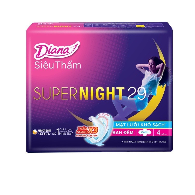 Băng vệ sinh ban đêm Diana siêu thấm Supernight 29cm/35cm