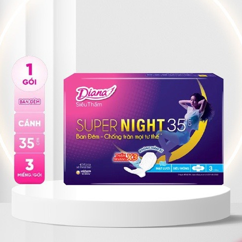 Băng vệ sinh ban đêm Diana siêu thấm Supernight 29cm/35cm