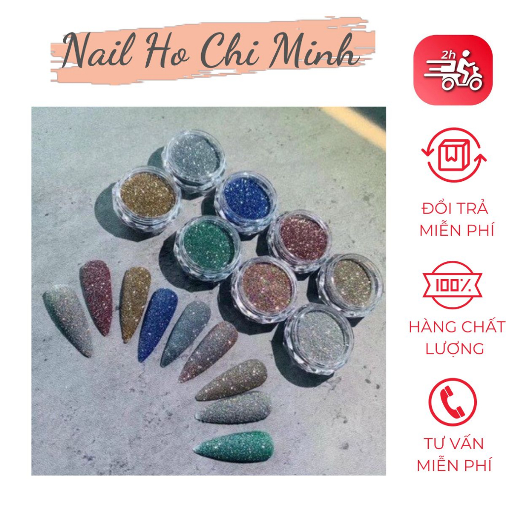 [Sản phẩm mới]Nhũ rắc flash siêu sáng - Nhũ rắc nail 8 màu sang chảnh trang trí móng tay (set 8 hủ)