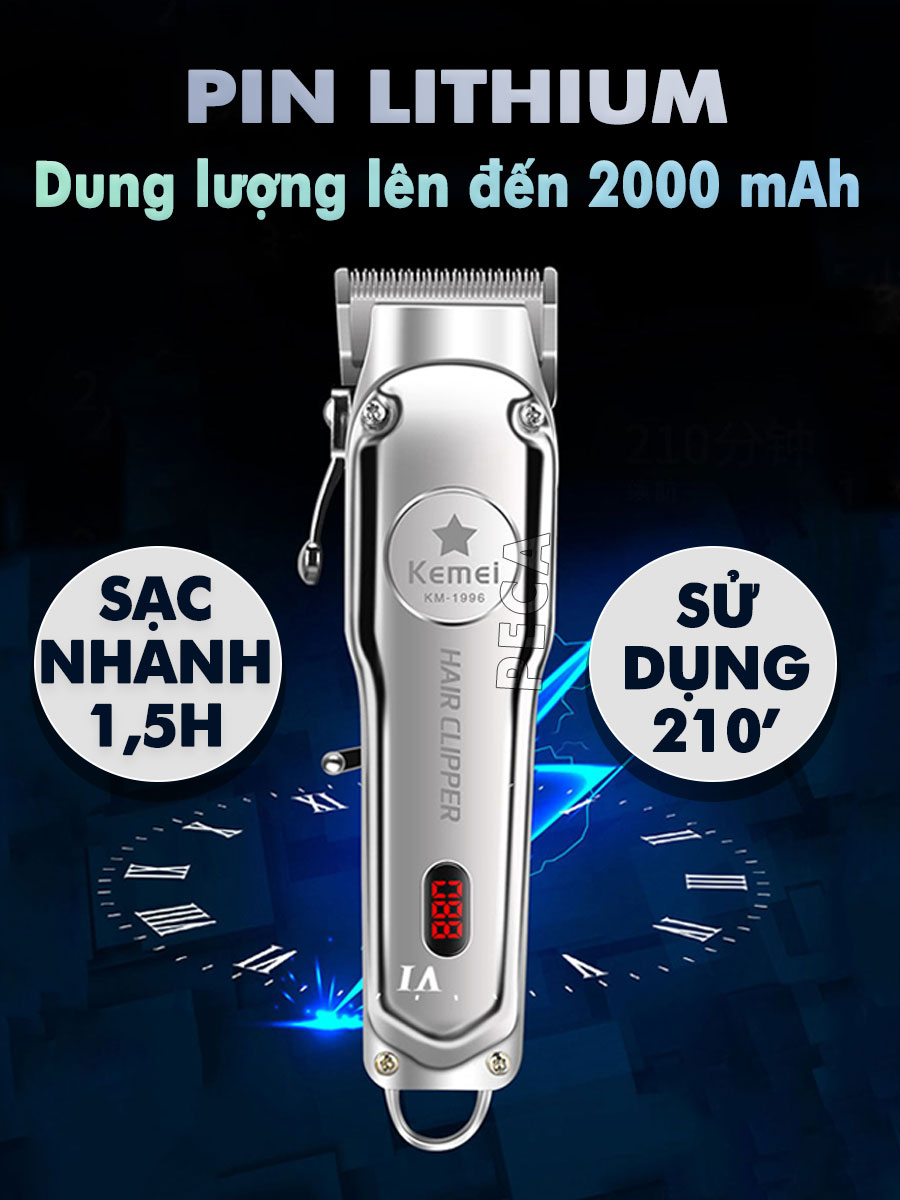 Ảnh Tông đơ cắt tóc chuyên nghiệp màn hình LCD KEMEI KM-1996 hợp kim nhôm hàng không cao cấp lưỡi thép không gỉ pin trâu 3 1