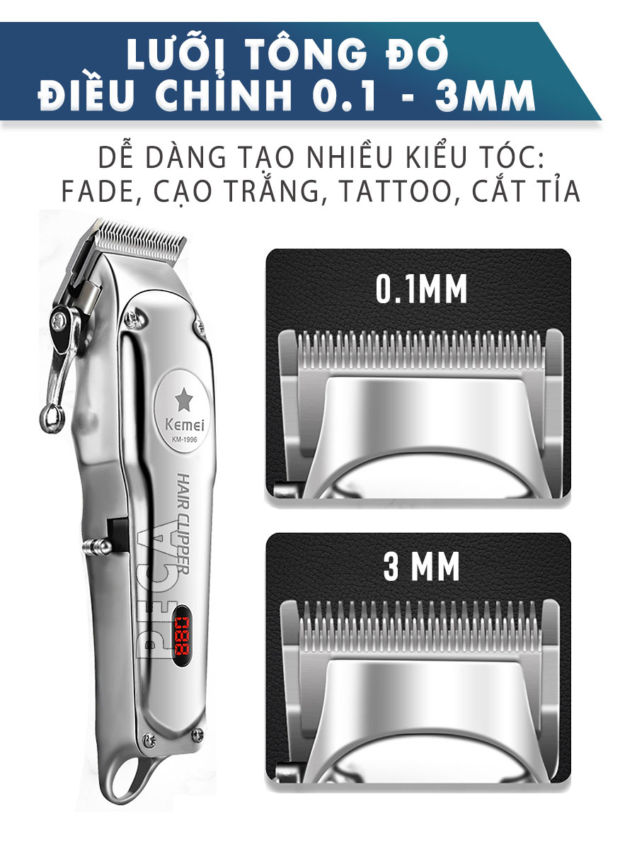Ảnh Tông đơ cắt tóc chuyên nghiệp màn hình LCD KEMEI KM-1996 hợp kim nhôm hàng không cao cấp lưỡi thép không gỉ pin trâu 3 2