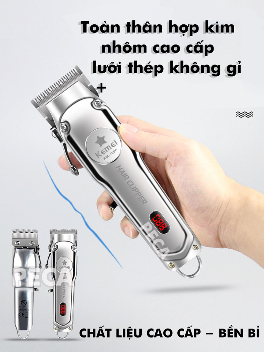 Ảnh Tông đơ cắt tóc chuyên nghiệp màn hình LCD KEMEI KM-1996 hợp kim nhôm hàng không cao cấp lưỡi thép không gỉ pin trâu 3 4